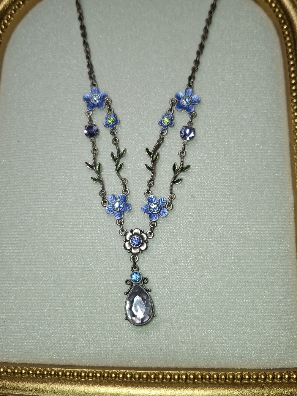 Vintage Avon Blue Floral Drop Necklace